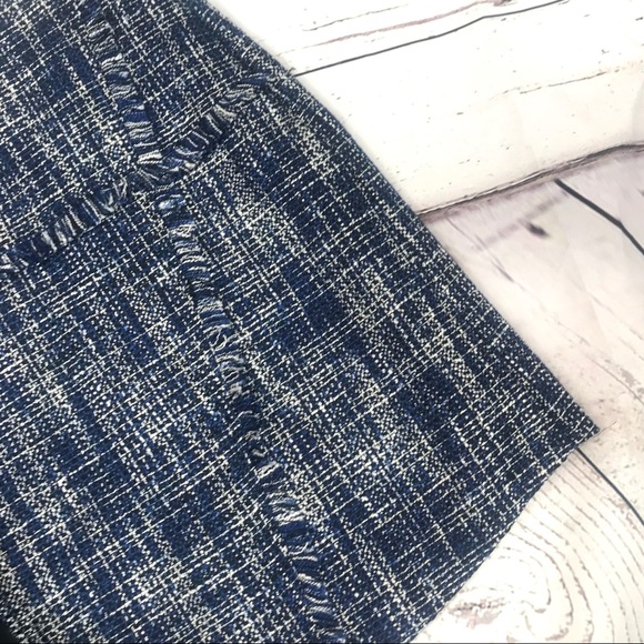 Halogen Blue Tweed Faux Wrap Skirt with Fringe - Picture 2 of 7